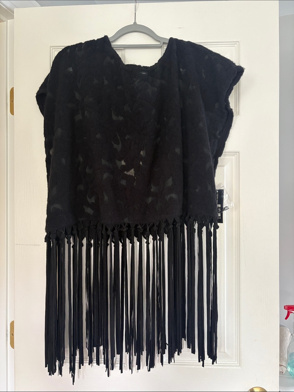 Black Fringe Poncho Top
